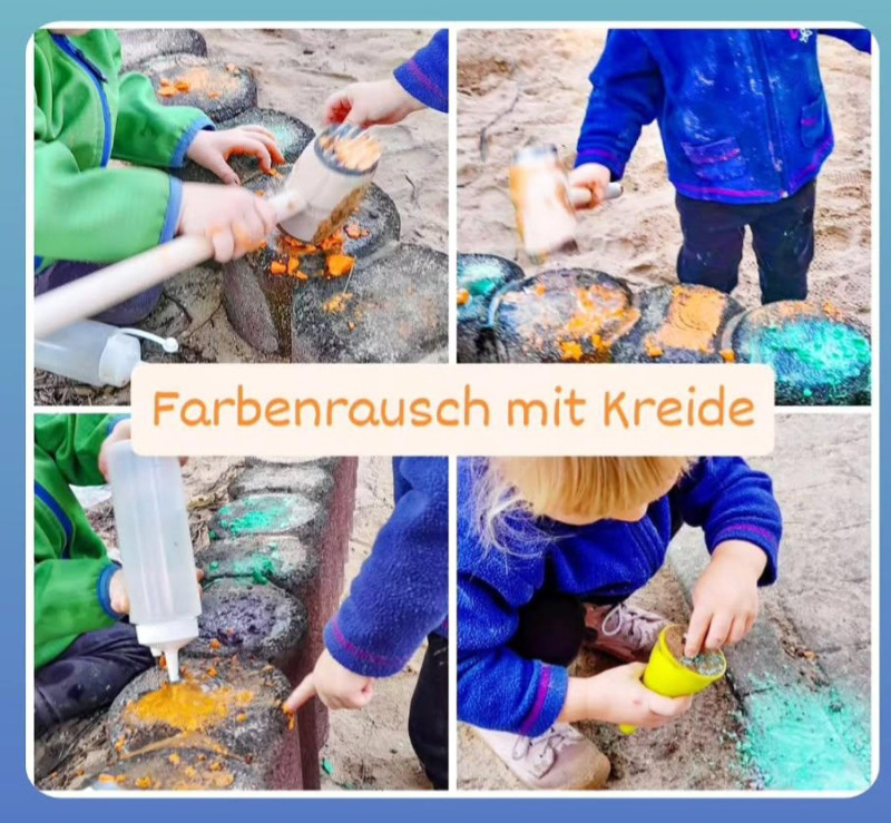 Forschen mit bunter Kreide, Klopfer und Wasser